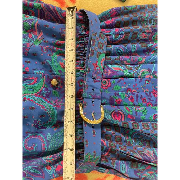 Vtg 70s - 80s Schrader long sleeve paisley belted dress SZ 10 pleated retro midi - Picture 6 of 9
